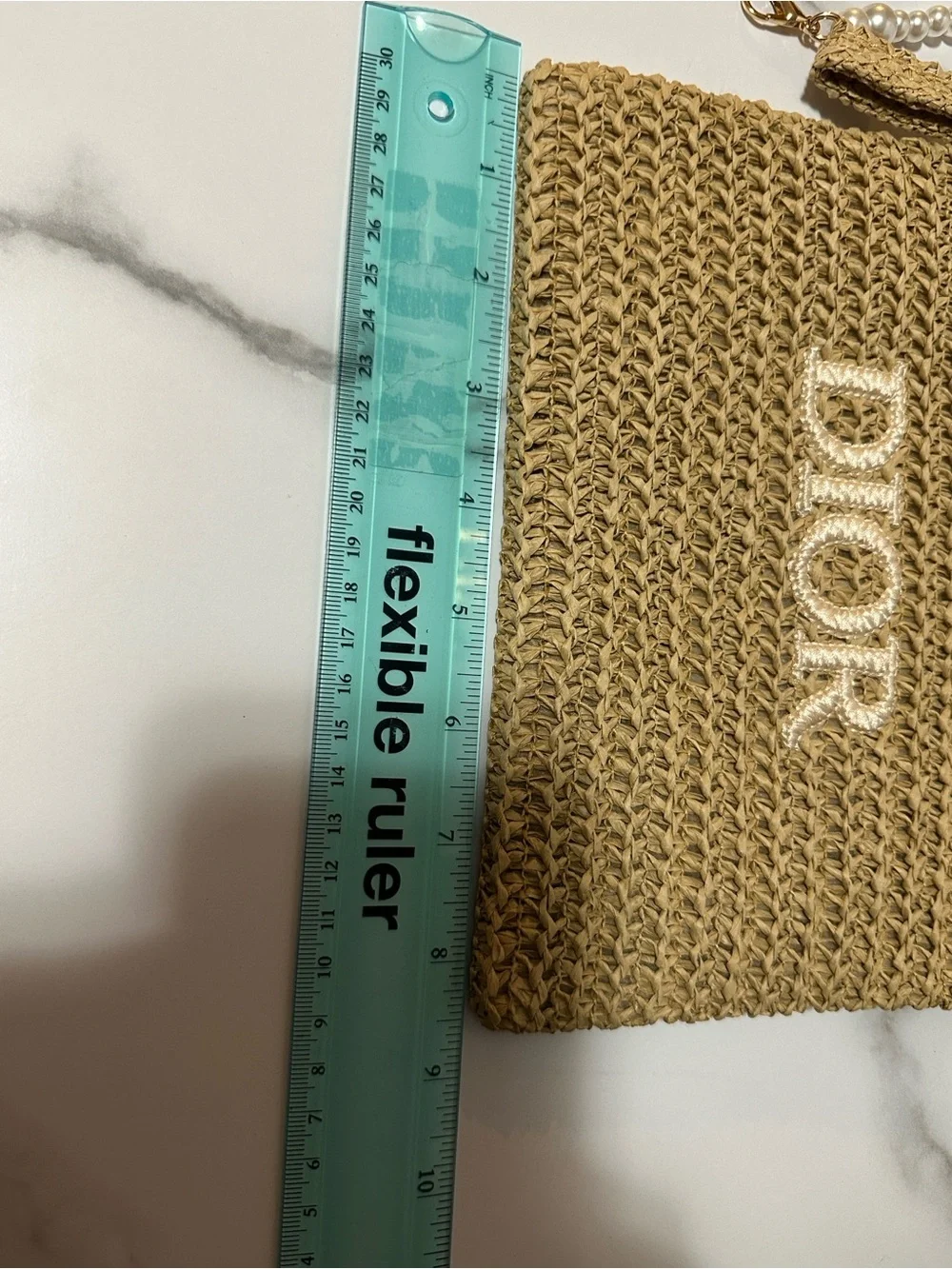 Dior Beauty Tan Woven Raffia Pouch with added Pearl crossbody strap 🤩